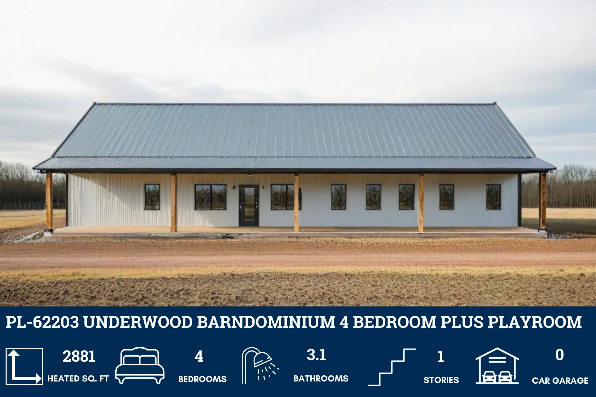 PL-62203 Underwood Barndominium House Plans