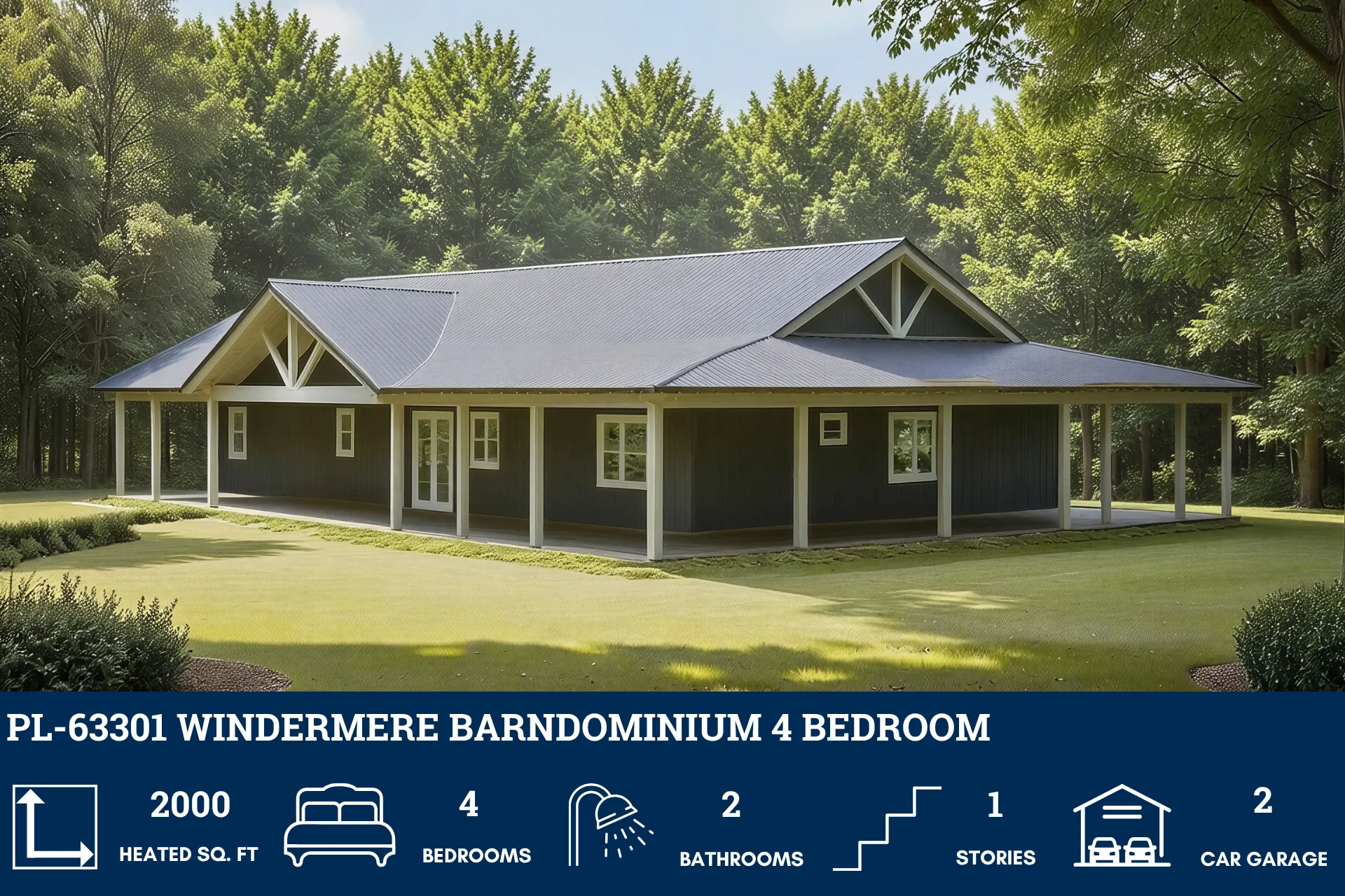 PL-63301 Windermere Barndominium House Plan - Image 2