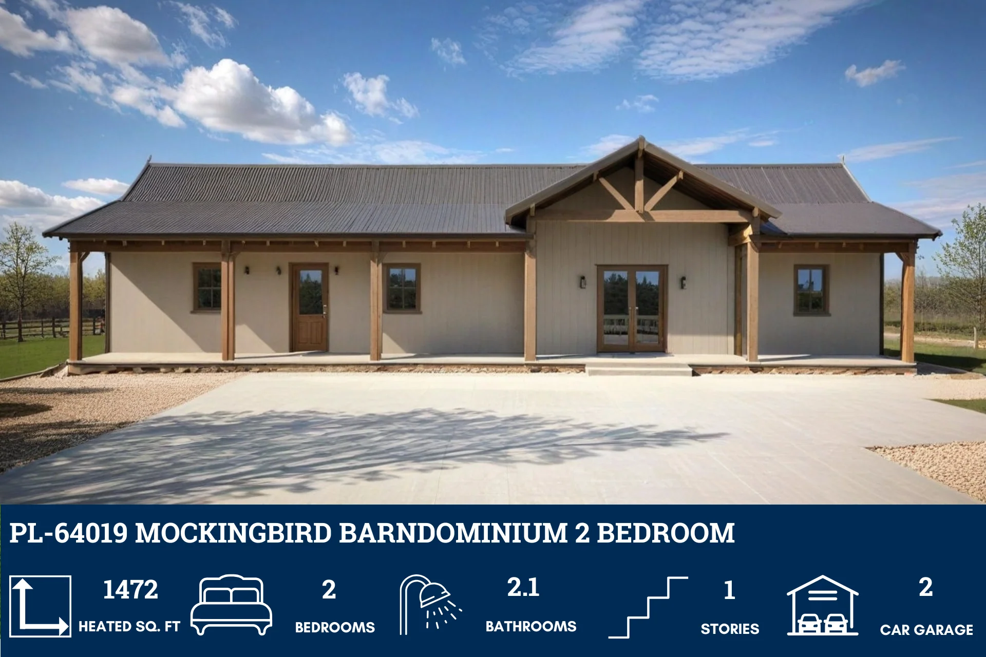 PL-64019 Mockingbird Barndominium House Plan - Image 2